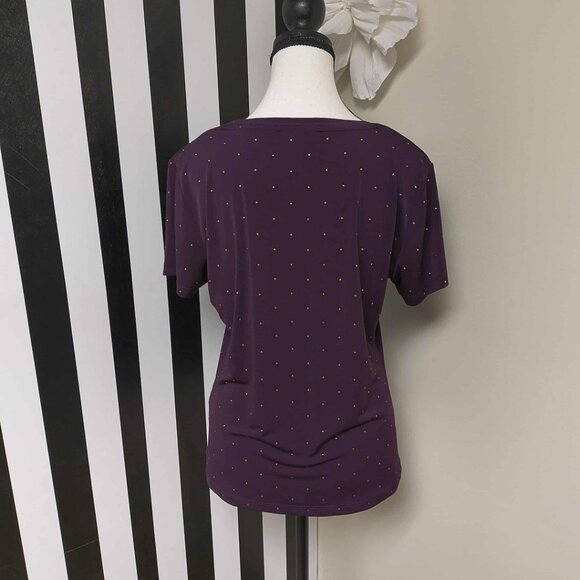 Calvin Klein: Purple Gold Polka Dot Short-Sleeve Top Size M - Picture 3 of 3